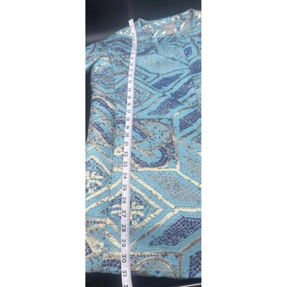 Chico’s Women’s Turquoise Gold Multicolor Mosaic Printed Topper Jacket Sz 8/10 - Picture 12 of 12